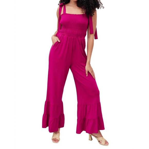 NEW WHITE BIRCH almost available flared jumpsuit in magenta - Picture 1 of 3